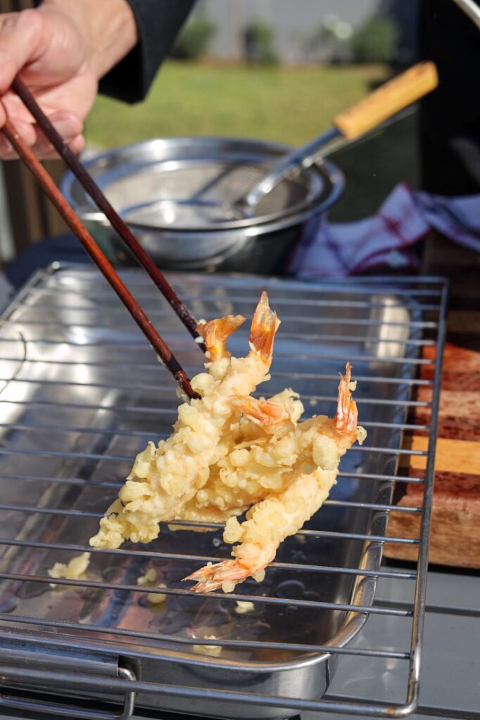 Tempura after cooking by chef Miya